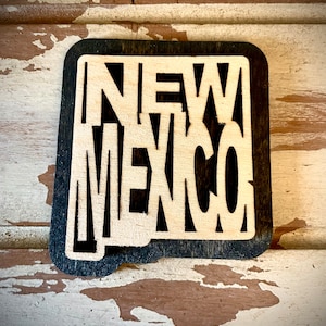 New Mexico word art 2-layer laser cut wood magnet available unfinished or 11 other finish choices