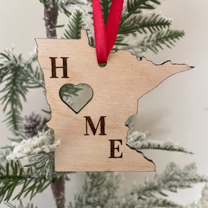 Minnesota HOME ornament laser cut wood ornament, Minnesota gift tag available unfinished or 11 other finish choices