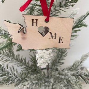 Washington HOME ornament laser cut wood ornament, Washington gift tag available unfinished or 11 other finish choices