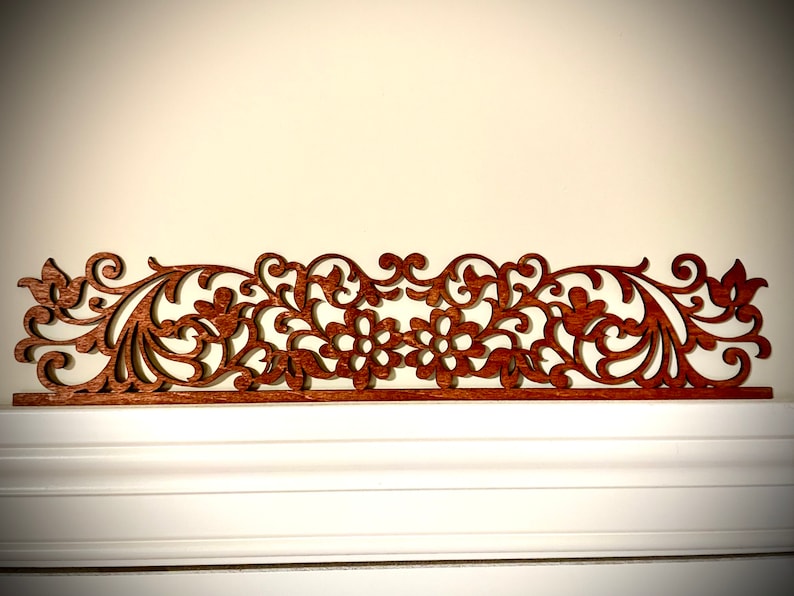 Floral window and door trim / molding accent / border decoration / header available in natural or 11 other finishes-Floral Style A Gunstock