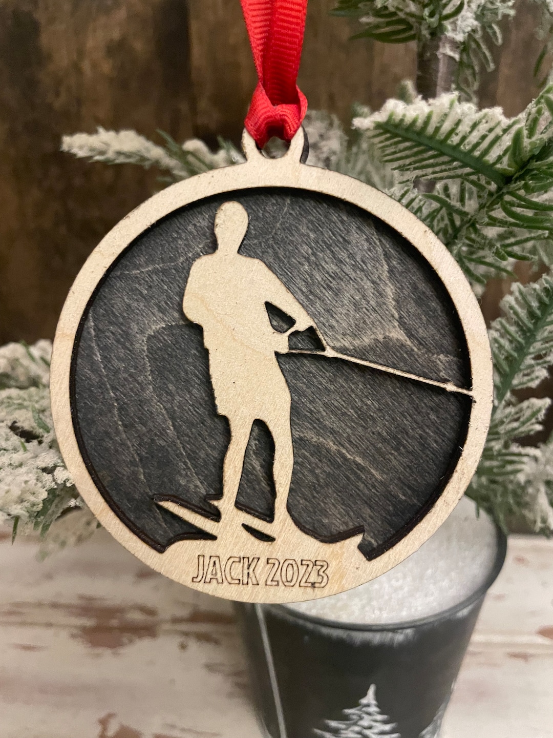 Waterski Water Ski Water Skiing 2layer Personalized Laser Cut Wood Christmas Ornament, Gift Tag