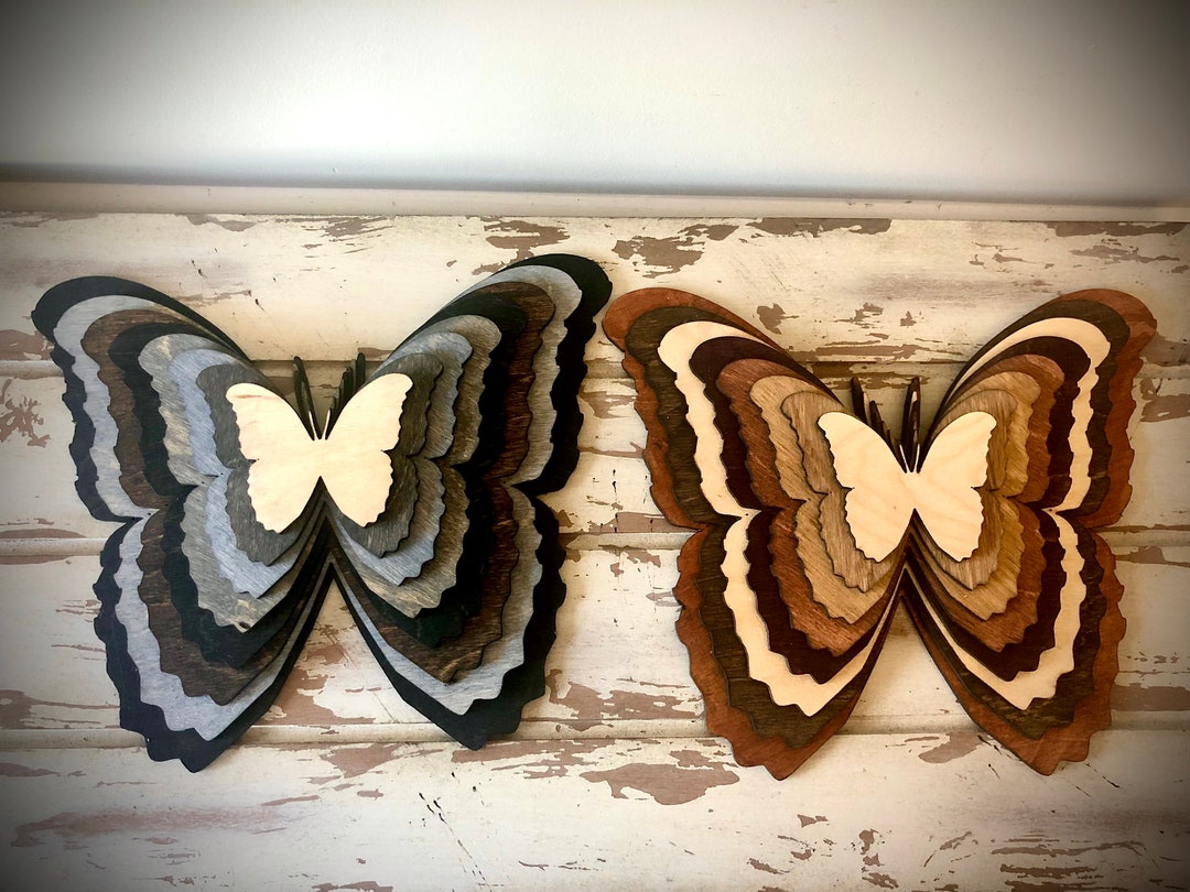 Art de table 3D en bois de papillons empilés, art mural de papillons,  décoration de maison de papillons, multicolore -  France