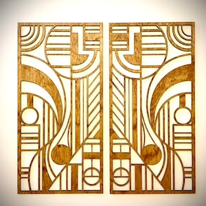 Boho Modern Frank Lloyd Wright-inspired Art Deco Geometry wood wall art, 2 panel available in multiple sizes and finishes, decor wall art