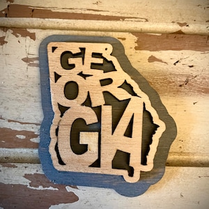 Georgia word art 2-layer laser cut wood magnet available unfinished or 11 other finish choices