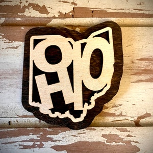 Ohio word art 2-layer laser cut wood magnet available unfinished or 11 other finish choices
