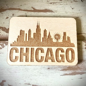 Magnet - Chicago Skyline cityscape. 3.5&quot; X 2.5&quot; wood magnet.  Great souvenir or memento from your favorite city.