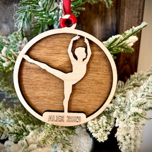 Male Ballet / Dance 2-layer personalized laser cut wood Christmas ornament, gift tag available unfinished or stained (version 15 of 15)