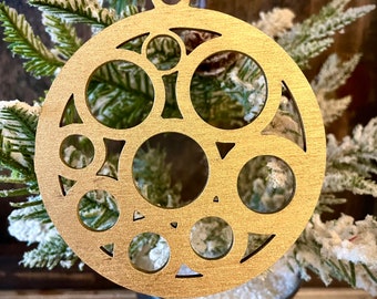 Boho Modern Art Deco geometry wood ornaments in bright gold or 14 other finishes-version E