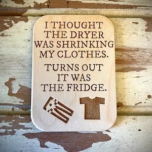 Funny kitchen / fridge magnet - I thought the dryer was shrinking my clothes.  Turns out it was the fridge.