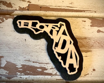 Florida word art 2-layer laser cut wood magnet available unfinished or 11 other finish choices