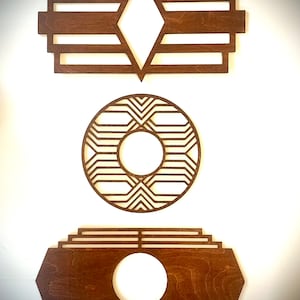 Boho Modern Frank Lloyd Wright-inspired Art Deco Marquees wood wall art, 3 panel in natural or 14 other finishes, decor wall art original B