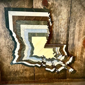 Louisiana Stacked State träbordskonst i 3D, väggkonst, flerfärgad