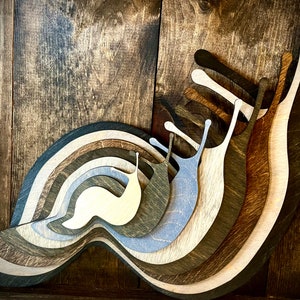 Stacked snail stacked banana slug wood 3D table art, snail wall art, butterfly home decor, multi-color