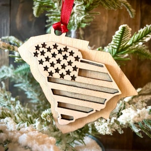 South Carolina US Flag 2-layer ornament laser cut wood ornament or gift tag available unfinished or 11 other finish choices