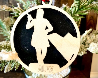 Color guard flag 2-layer personalized laser cut wood Christmas ornament, gift tag available unfinished or stained version 4 of 6