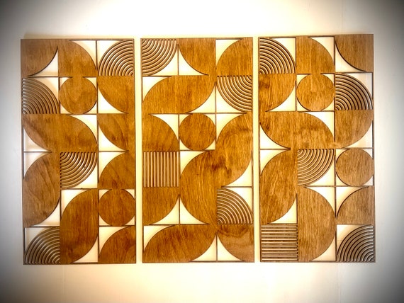 Boho Moderne Bauhaus-Stil Holz Wandkunst, 3-Panel in verschiedenen Gren  und Ausfhrungen, Dekor Wandkunst Set A - Etsy sterreich