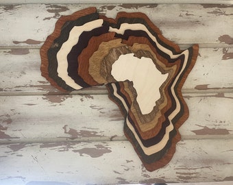 Africa stacked wood 3D table art, wall art, multi-color