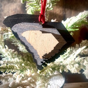 South Carolina 3-layer stacked state ornament laser cut wood ornament, South Carolina gift tag available in brown tones or gray tones.