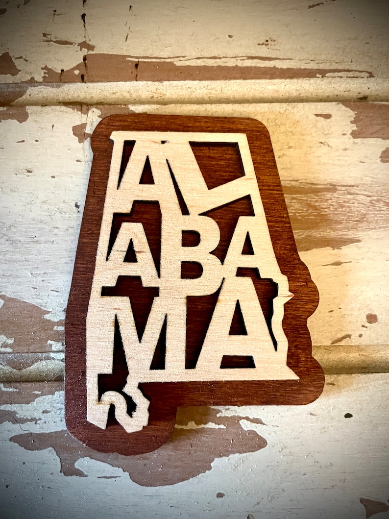 Alabama Word Art 2-layer Laser Cut Wood Magnet Available Unfinished or ...