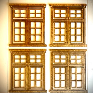 Craftsman art deco Frank Lloyd Wright-inspired windows wood wall art, 4 panel in natural or 14 other finishes, decor wall art original