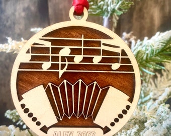 Accordion 2-layer personalized laser cut wood Christmas ornament, gift tag available unfinished or stained