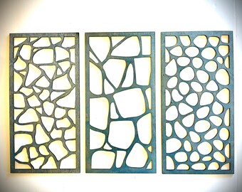 Boho Abstract Stones wall art, 3 panel available in multiple sizes and finishes Set A, decor wall art original