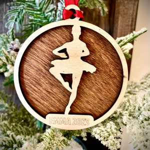 Ballet / Dance 2-layer personalized laser cut wood Christmas ornament, gift tag available unfinished or stained (version 13 of 15)