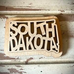 South Dakota word art 2-layer laser cut wood magnet available unfinished or 11 other finish choices