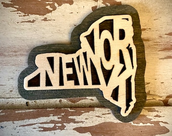New York word art 2-layer laser cut wood magnet available unfinished or 11 other finish choices