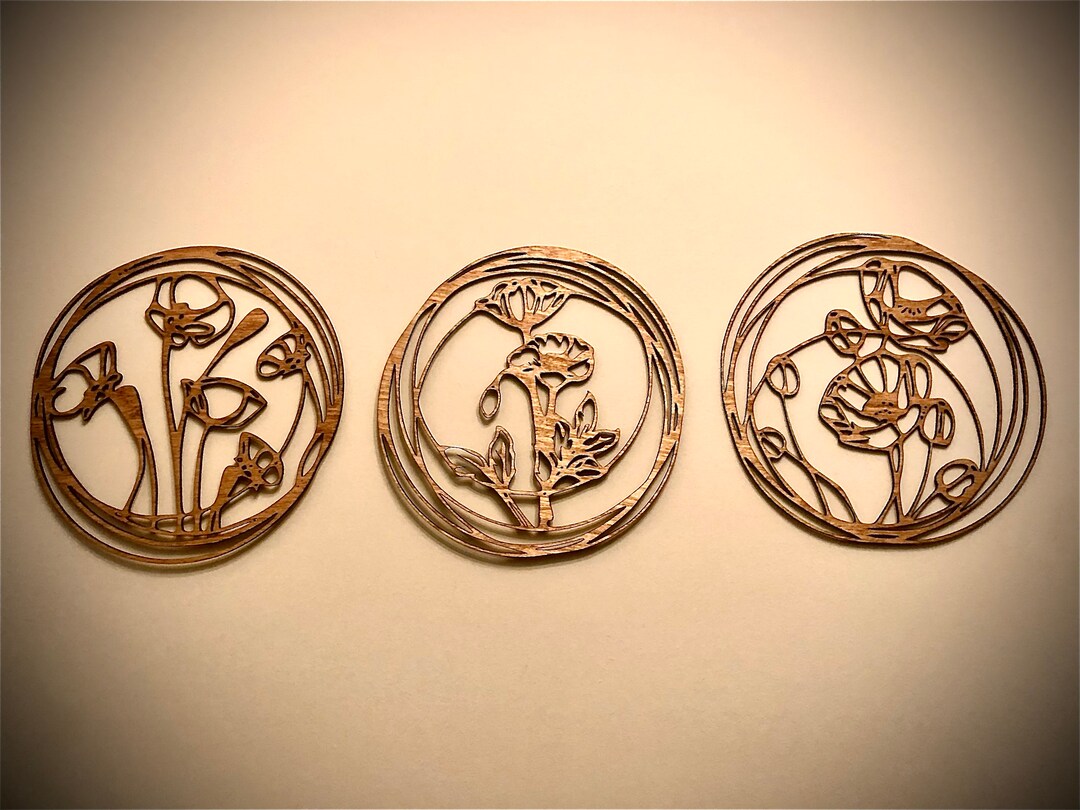 Boho Round Flower Wall Art, 3 Panel Flowers in Choice of 12 Stains, Decor Wall Art Original Etsy