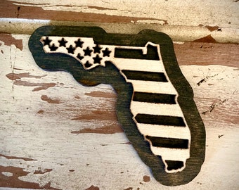 Florida US Flag 2-layer state outline wood magnet laser cut available unfinished or 11 other finish choices