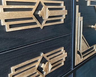 Boho Modern Frank Lloyd Wright-inspired Art Deco wood drawer knob or pull accent available in 15 finishes.  2 pieces. Set A-Diamond