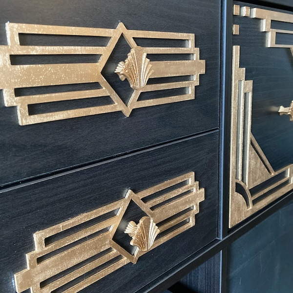 Boho-moderner Art-Deco-Schubladenknopf aus Holz, erhältlich in 15 Ausführungen. 2 Stück. Set A-Diamant