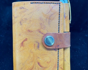 Prof. M's Pocket Notebook Cover with Pen Loop  - Marbled Honey with Brown Lining