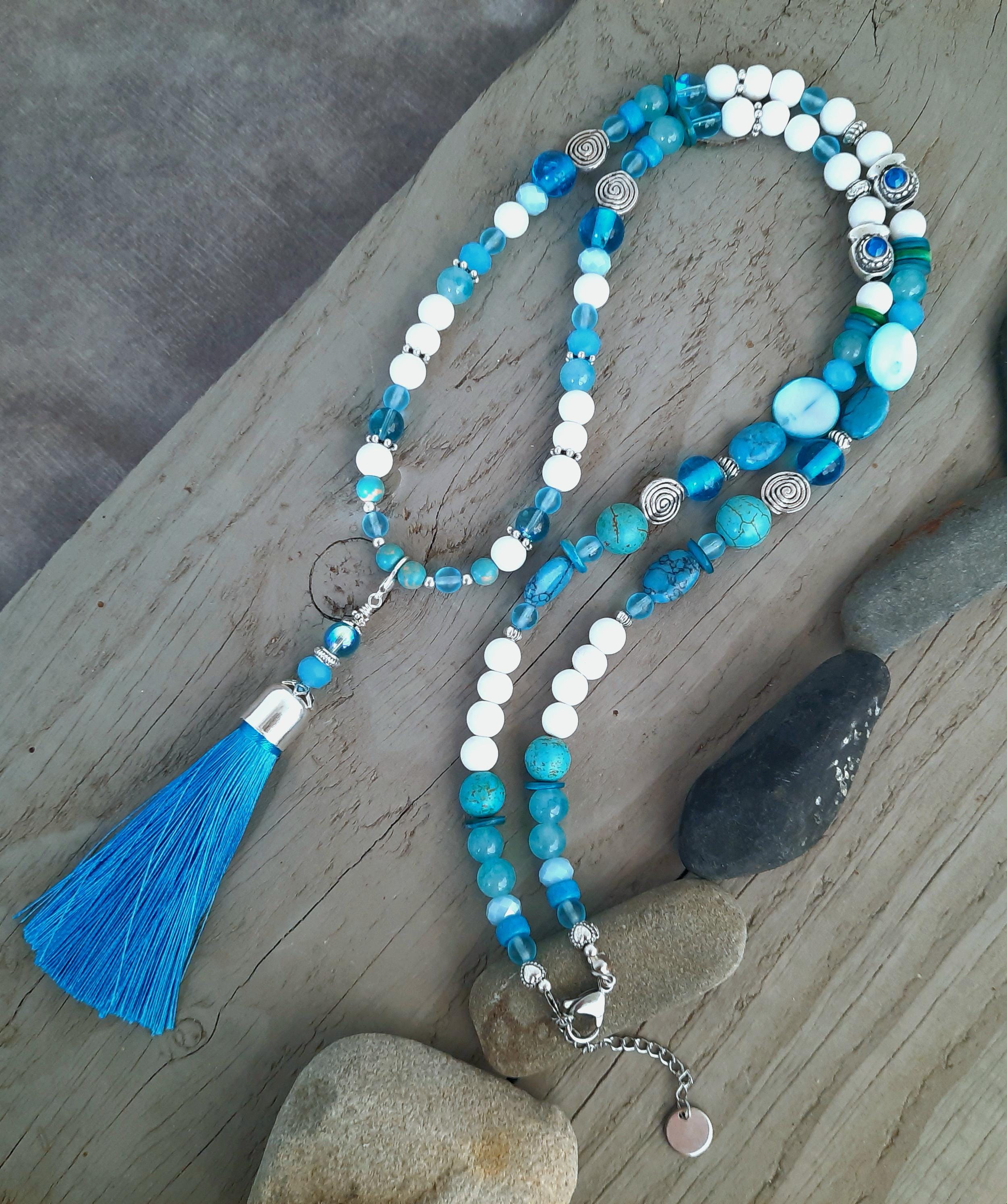 Collana Bohémien Con Ciondolo A Goccia Blu, Gioiello Elegante Per Donne E Ragazze (Argento)