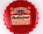 Vintage Budweiser Beer Bottle Cap Sign Man Cave Home Bar Cottage Garage Metal Tin