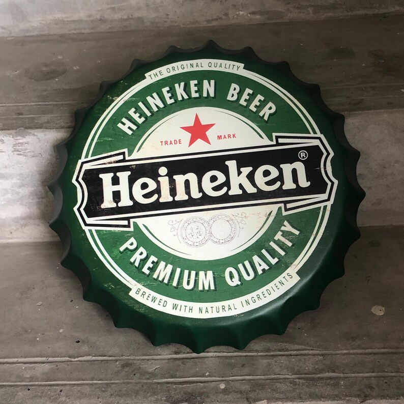 Vintage Heineken Beer Bottle Cap Sign Man Cave Home Bar Etsy