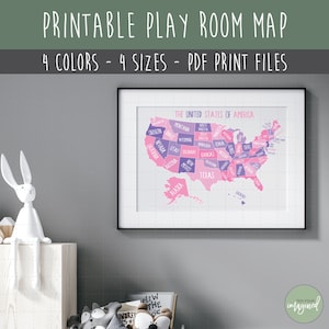 Pink und Lila USA Karte| Blau und Grün USA Karte| Mehrfarbige Amerika Karte| USA Karte druckbar| Karte sofort herunterladen| Usa Ausmalseite| Wandkunst