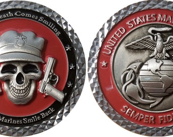 US Marines when death comes smiling/thank a Marine 2' challenge coin 16