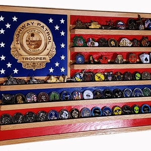 Florida State Trooper State Police Challenge Coin Display Flag 70+ Coins TRAD