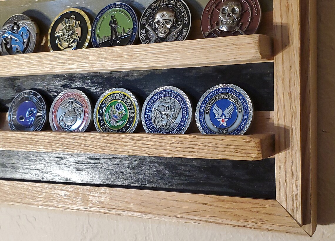 Handmade Oak Challenge Coin Display Flag Military Retirement Gift Etsy