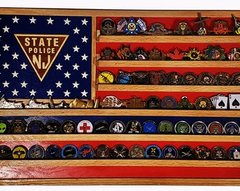 New Jersey State Police Challenge coin display flag 36x21 holds approximately 80 coins