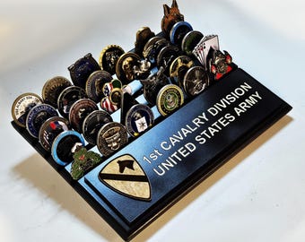 1st Cavalry Division Challenge Coin Display: Handmade US Army Desktop Stand