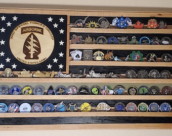 3rd Special Forces Group Challenge Coin Display - Handmade Oak Flag