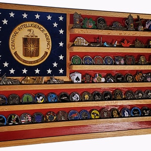 Central Intelligence Agency CIA Challenge Coin Display Flag 70=100 Coins 36x20 Trad