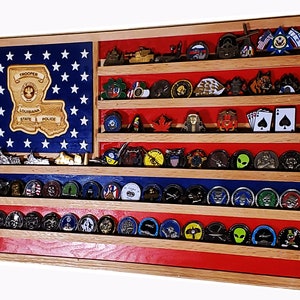 Louisiana State Trooper / Police Challenge Coin Display Flag 70-100 Coins TRAD