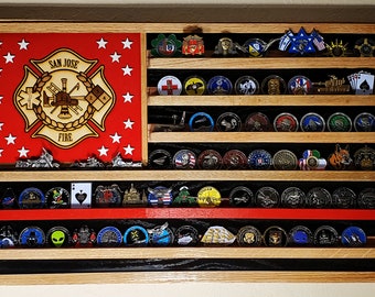 San Jose California Fire Department Challenge Coin Display Flag 36x20