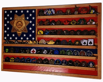 Nevada State Trooper / Police Challenge Coin Display Flag 70-100 Coins TRAD