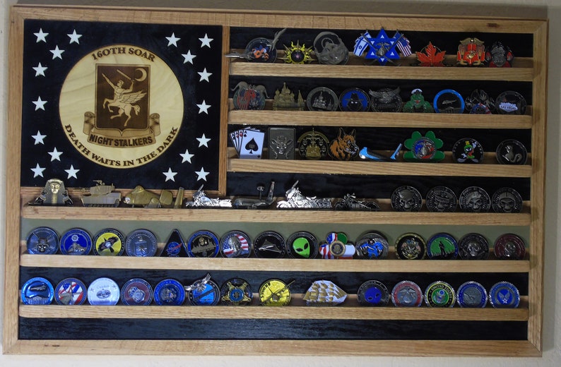 160th SOAR Challenge Coin Display: Hardwood Military Flag (36