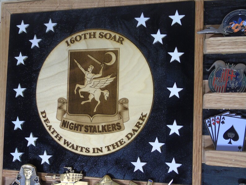 160th SOAR Challenge Coin Display: Hardwood Military Flag (36